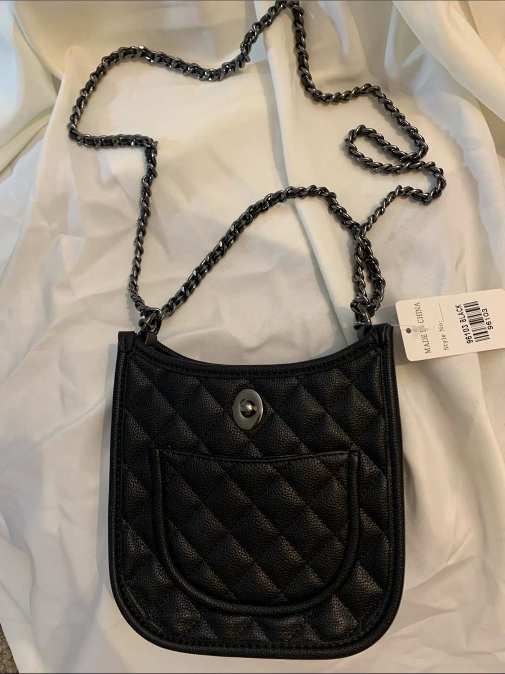 Black Quilted Crossbody Bag with Chain Strap